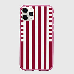 Чехол iPhone 11 Pro матовый Бело красный узор в полоску, цвет: 3D-малиновый