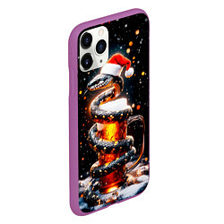 Чехол iPhone 11 Pro матовый Змея с кружкой пива на Новый год, цвет: 3D-фиолетовый — фото 2