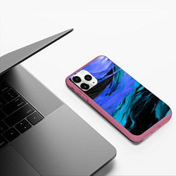 Чехол iPhone 11 Pro матовый Синие волны на чёрном фоне, цвет: 3D-малиновый — фото 2