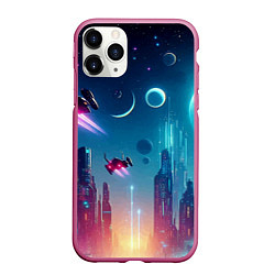 Чехол iPhone 11 Pro матовый Neon metropolis in the future - ai art fantasy, цвет: 3D-малиновый