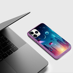 Чехол iPhone 11 Pro матовый Neon metropolis in the future - ai art fantasy, цвет: 3D-фиолетовый — фото 2