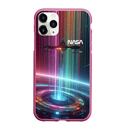 Чехол iPhone 11 Pro матовый Spaceship in the neon cosmos - nasa, цвет: 3D-малиновый