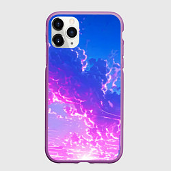 Чехол iPhone 11 Pro матовый Розовые тучи на голубом небе киберпанк, цвет: 3D-фиолетовый