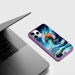 Чехол iPhone 11 Pro матовый Полигональный дракон на планете водопадов и грибов, цвет: 3D-фиолетовый — фото 2