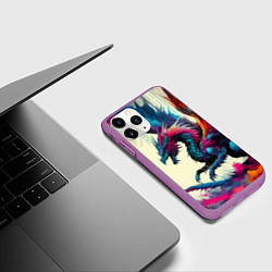 Чехол iPhone 11 Pro матовый Крылатый дракон - акварель, цвет: 3D-фиолетовый — фото 2