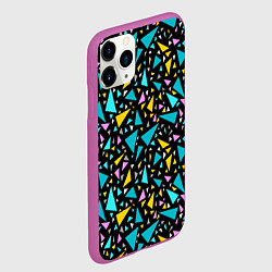 Чехол iPhone 11 Pro матовый Разноцветные яркие треугольники на черном, цвет: 3D-фиолетовый — фото 2