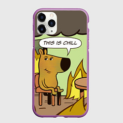 Чехол iPhone 11 Pro матовый This is chill - this is fine мем, цвет: 3D-фиолетовый