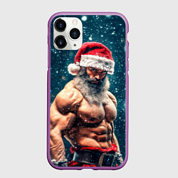 Чехол iPhone 11 Pro матовый Санта Клаус - атлет мускулистый, цвет: 3D-фиолетовый