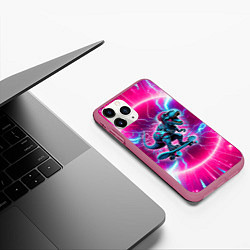 Чехол iPhone 11 Pro матовый Cyber tyrannosaurus is a cool skateboarder, цвет: 3D-малиновый — фото 2