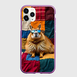 Чехол iPhone 11 Pro матовый Яркий пэчворк с капибарой, цвет: 3D-фиолетовый