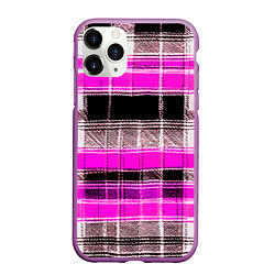 Чехол iPhone 11 Pro матовый Белые полосы на чёрно-розовом фоне, цвет: 3D-фиолетовый