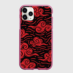 Чехол iPhone 11 Pro матовый Японский орнамент - красные облака, цвет: 3D-малиновый