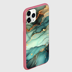 Чехол iPhone 11 Pro матовый Бирюзовый узор с оранжевыми вставками, цвет: 3D-малиновый — фото 2