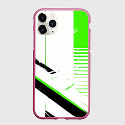 Чехол iPhone 11 Pro матовый Полосы на белом фоне чёрно-зелёные, цвет: 3D-малиновый