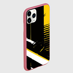 Чехол iPhone 11 Pro матовый Красно-жёлтые полосы на чёрном фоне, цвет: 3D-малиновый — фото 2