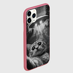 Чехол iPhone 11 Pro матовый Котик и НЛО, цвет: 3D-малиновый — фото 2