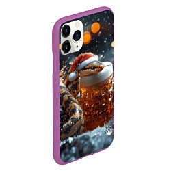 Чехол iPhone 11 Pro матовый Новогодняя змея и кружка пива, цвет: 3D-фиолетовый — фото 2