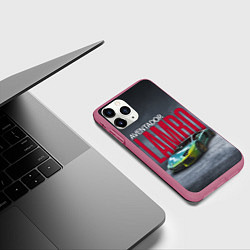 Чехол iPhone 11 Pro матовый Lamborghini Aventador, цвет: 3D-малиновый — фото 2