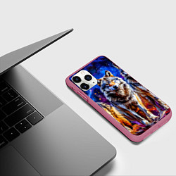 Чехол iPhone 11 Pro матовый Волки в космосе, цвет: 3D-малиновый — фото 2