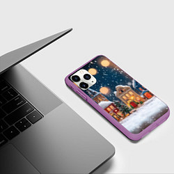 Чехол iPhone 11 Pro матовый Домики новогодние, цвет: 3D-фиолетовый — фото 2