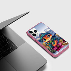 Чехол iPhone 11 Pro матовый Новогодняя змейка праздничная, цвет: 3D-малиновый — фото 2