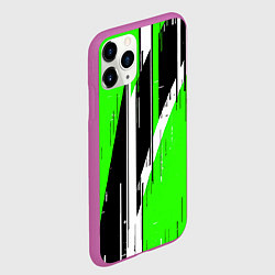 Чехол iPhone 11 Pro матовый Чёрно-белые вертикальные полосы на зелёном фоне, цвет: 3D-фиолетовый — фото 2