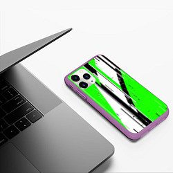 Чехол iPhone 11 Pro матовый Black and white vertical stripes on a green backgr, цвет: 3D-фиолетовый — фото 2