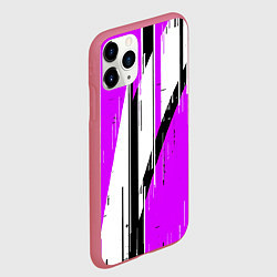 Чехол iPhone 11 Pro матовый Чёрно-белые вертикальные полосы на фиолетовом фоне, цвет: 3D-малиновый — фото 2