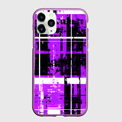 Чехол iPhone 11 Pro матовый Фиолетово-белый гранж на чёрном фоне, цвет: 3D-фиолетовый