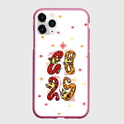 Чехол iPhone 11 Pro матовый 2025 змея из русского лубка, цвет: 3D-малиновый