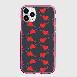 Чехол iPhone 11 Pro матовый Сердце со стрелой, цвет: 3D-малиновый
