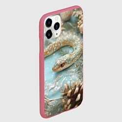 Чехол iPhone 11 Pro матовый Новогодняя змея и шары, цвет: 3D-малиновый — фото 2