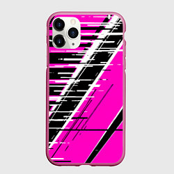 Чехол iPhone 11 Pro матовый Чёрно-белые глитч полосы на розовом фоне, цвет: 3D-малиновый