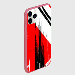 Чехол iPhone 11 Pro матовый Вертикальные чёрные линии на красно-белом фоне, цвет: 3D-малиновый — фото 2