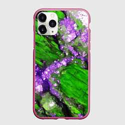 Чехол iPhone 11 Pro матовый Фиолетовый минерал в зелёном камне, цвет: 3D-малиновый