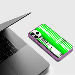 Чехол iPhone 11 Pro матовый Белые полосы на зелёно-чёрном фоне, цвет: 3D-фиолетовый — фото 2