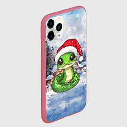 Чехол iPhone 11 Pro матовый Зеленая милая новогодняя змейка 2025, цвет: 3D-малиновый — фото 2