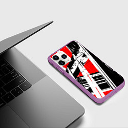 Чехол iPhone 11 Pro матовый Чёрно-белые абстрактные линии на красном фоне, цвет: 3D-фиолетовый — фото 2