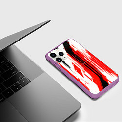 Чехол iPhone 11 Pro матовый Вертикальные чёрно-белые линии на красном фоне, цвет: 3D-фиолетовый — фото 2