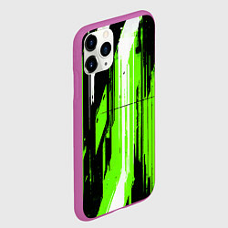 Чехол iPhone 11 Pro матовый Вертикальные чёрно-белые линии на зелёном фоне, цвет: 3D-фиолетовый — фото 2