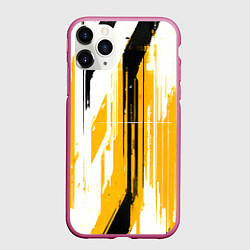Чехол iPhone 11 Pro матовый Вертикальные чёрно-белые линии на жёлтом фоне, цвет: 3D-малиновый