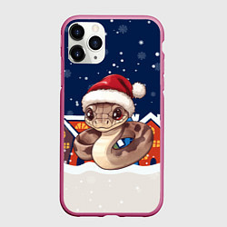 Чехол iPhone 11 Pro матовый Новогодняя праздничная змейка, цвет: 3D-малиновый