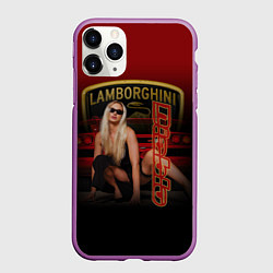 Чехол iPhone 11 Pro матовый Девушка и Lamborghini, цвет: 3D-фиолетовый