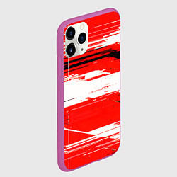 Чехол iPhone 11 Pro матовый Горизонтальные чёрно-белые линии на красном фоне, цвет: 3D-фиолетовый — фото 2
