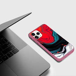 Чехол iPhone 11 Pro матовый Абстракция эбру, цвет: 3D-малиновый — фото 2