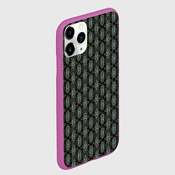 Чехол iPhone 11 Pro матовый Вертикальный геометрический узор на черном, цвет: 3D-фиолетовый — фото 2