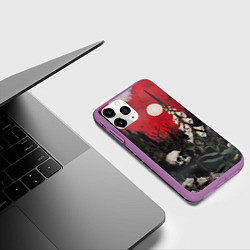 Чехол iPhone 11 Pro матовый Череп с цветами на фоне замка - нейросеть, цвет: 3D-фиолетовый — фото 2