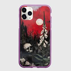 Чехол iPhone 11 Pro матовый Череп с цветами на фоне замка - нейросеть