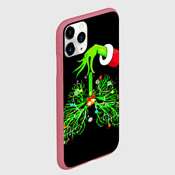 Чехол iPhone 11 Pro матовый Гринч похищает сердца, цвет: 3D-малиновый — фото 2