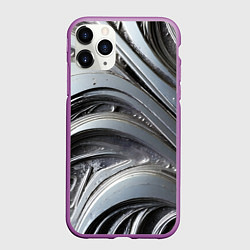 Чехол iPhone 11 Pro матовый Полированный серебряный металл, цвет: 3D-фиолетовый